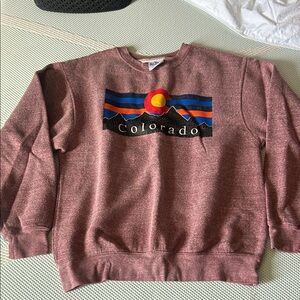 LOFT Maroon Crewneck Sweater with Colorado Graphic